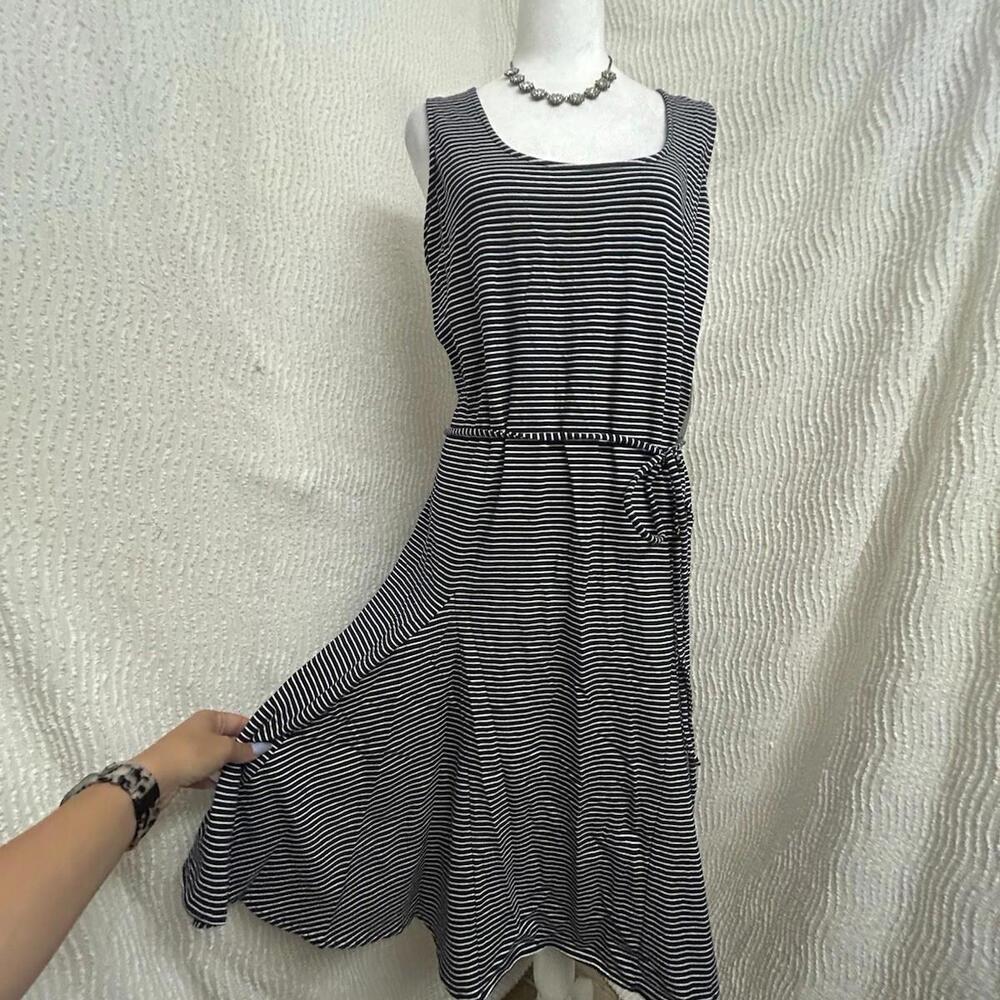 Lauren Ralph Lauren Striped Dress Size 1X NWT Navy White Belted Midi Comfy